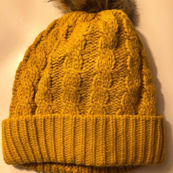 Mustard Just Cozy Knit Beanie with Pom Pom - Picture 1 of 4